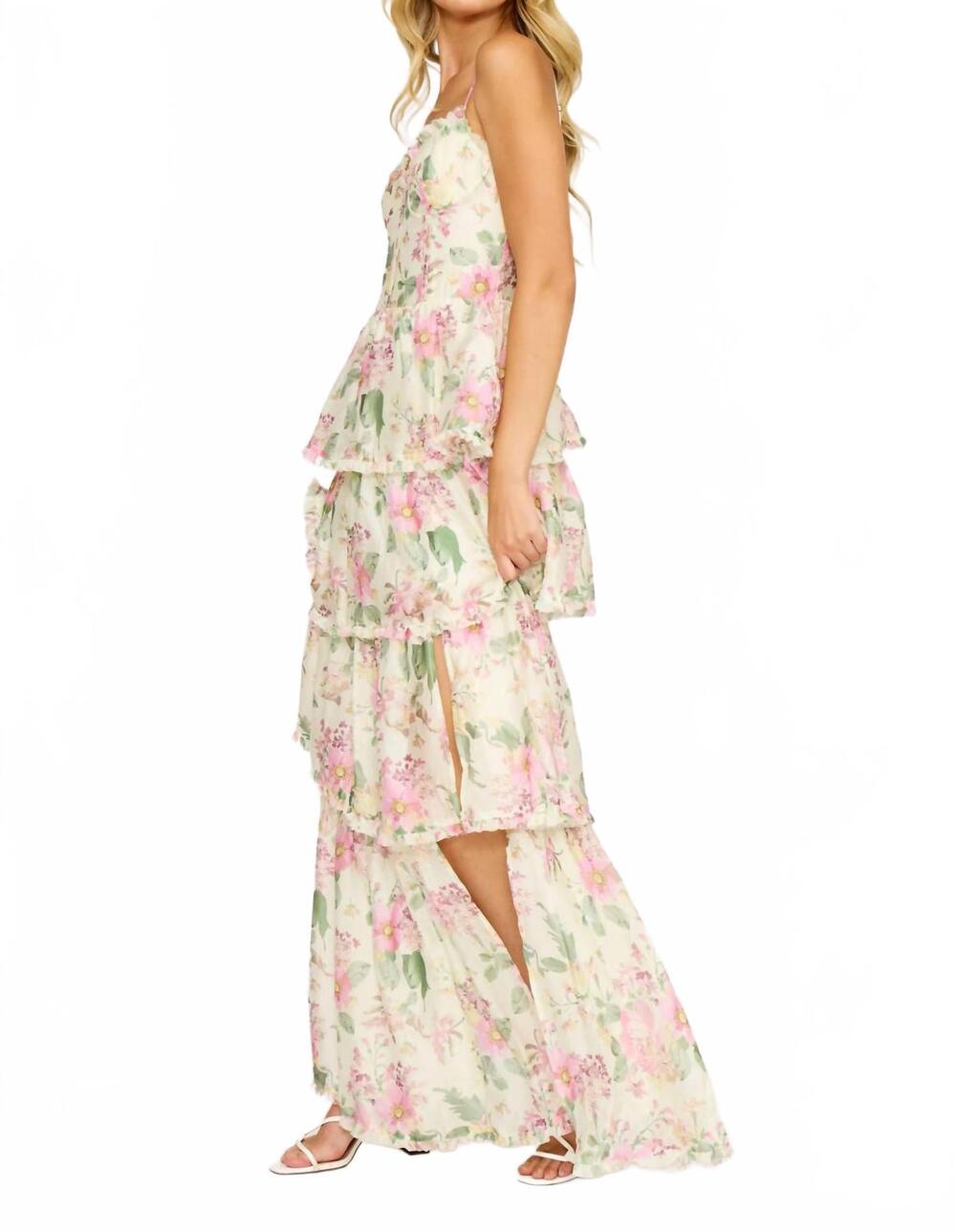 NEW LUCY PARIS guinevere tiered dress in cream multi - Picture 3 of 5
